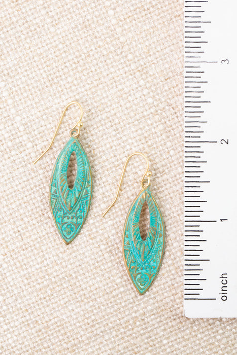 Folklore Patina Ornate Marquise Dangle Earrings