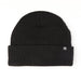 Black beanie with a brand logo on a white background