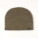 Green beanie with a brand logo on a white background