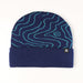 Blue beanie with wavy pattern on a white background