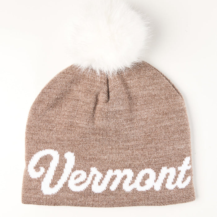 Vermont Cursive Midi Faux Fur Pom Beanie
