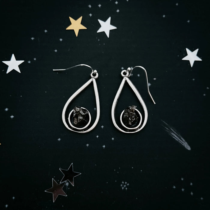 Teardrop Earrings with Raw Meteorite