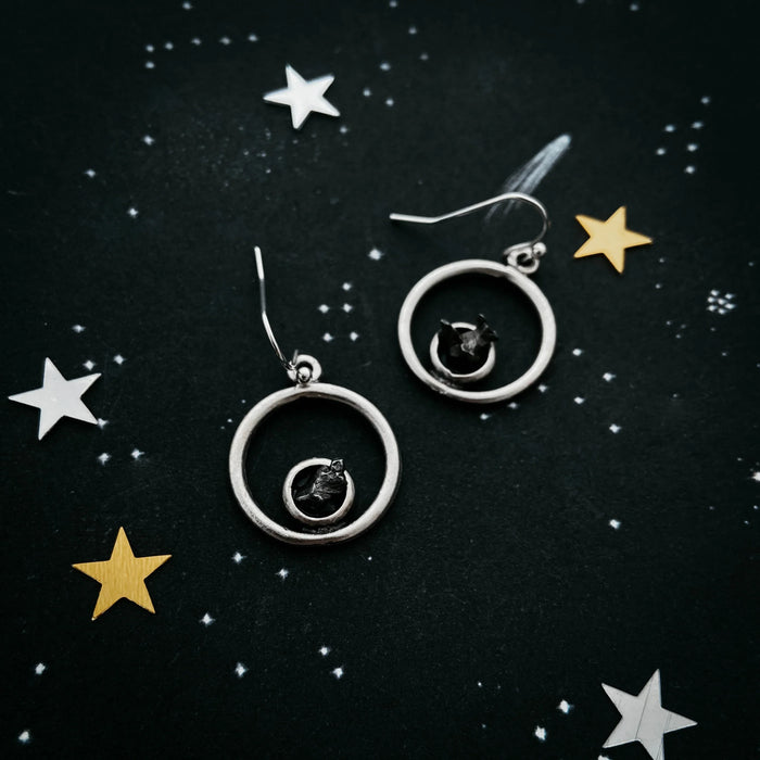 Meteorite Jewelry Set - Circle Necklace and Earrings