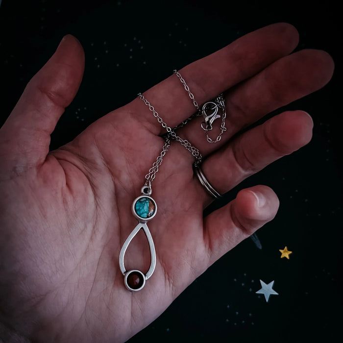 Journey to Mars Necklace - Copper Chrysocolla Earth and Red Jasper Mars