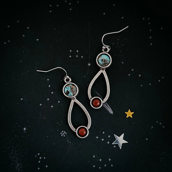 Journey to Mars Earrings - Copper Chrysocolla Earth and Red Jasper Mars