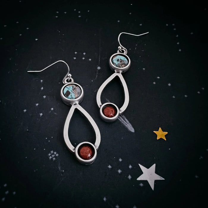 Journey to Mars Earrings - Copper Chrysocolla Earth and Red Jasper Mars