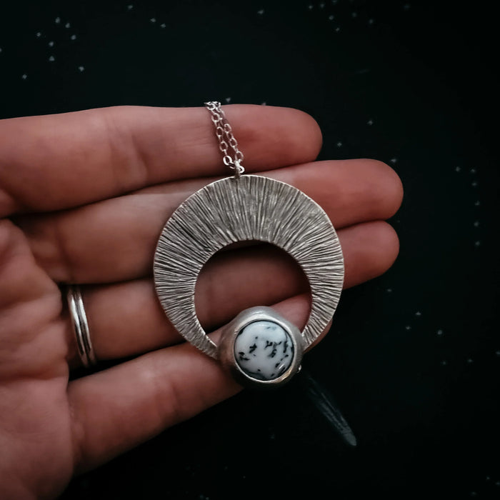 Crescent Moon Pendant with Dendritic Agate