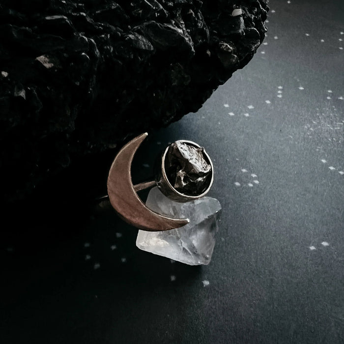 Crescent Moon Wrap Ring with Authentic Meteorite