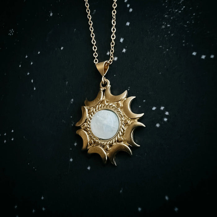 Lunar Witch Necklace - Rainbow Moonstone Pendant