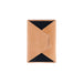 Rectangular cardholder with tan leather front and black interior on a white background