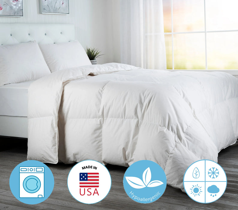 European Goose Down White Comforter - Egyptian Cotton