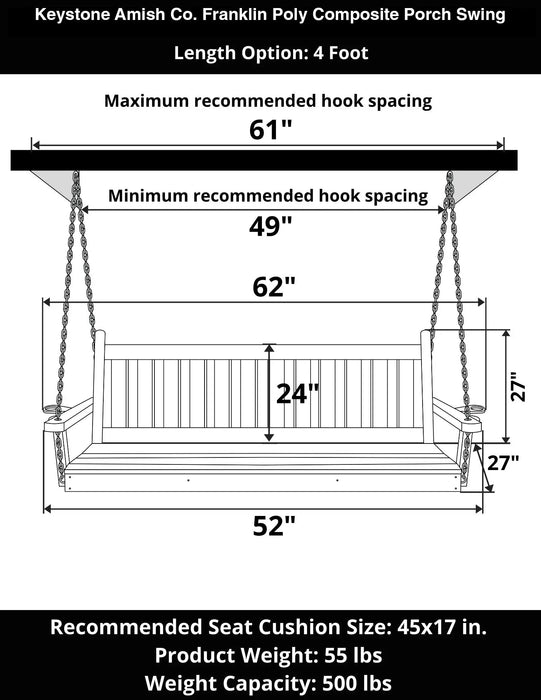 Keystone Amish Co. 4 Foot Franklin Poly Composite Porch Swing, Bright Red