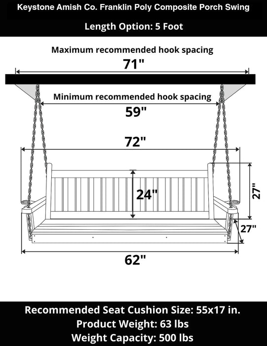 Keystone Amish Co. 5 Foot Franklin Poly Composite Porch Swing, Tropical Lime