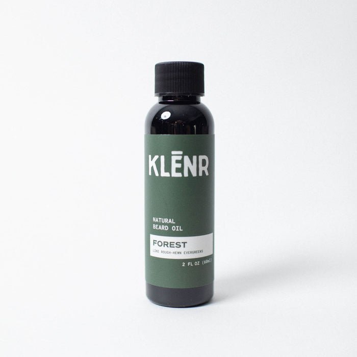 Klenr Forest natural beard oil bottle on a white background