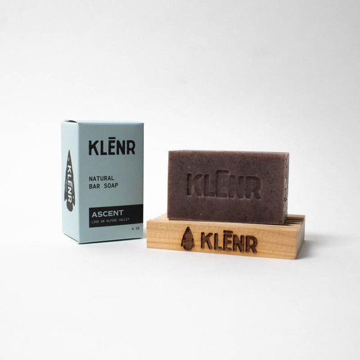 KLENR natural bar soap with packaging on a white background