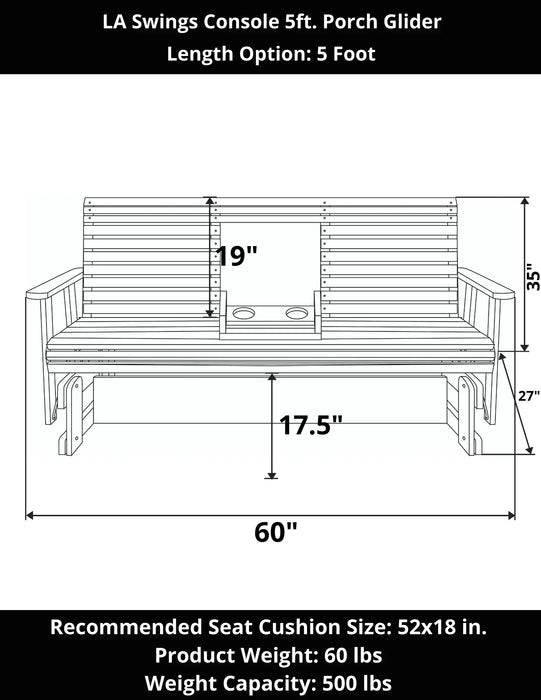 LA Swings Cypress Wood Console Porch Glider