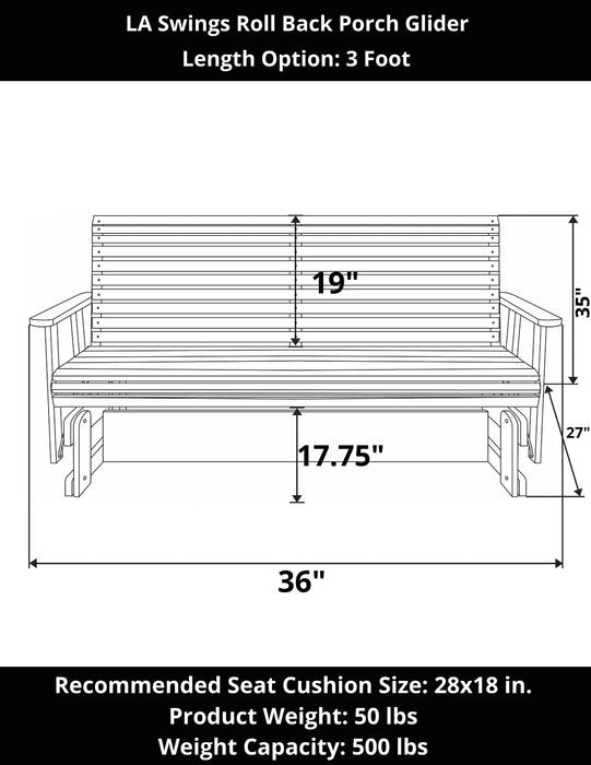 LA Swings Roll Back Cypress Porch Glider