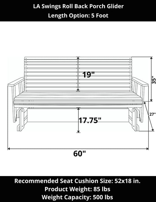 LA Swings Roll Back Cypress Porch Glider