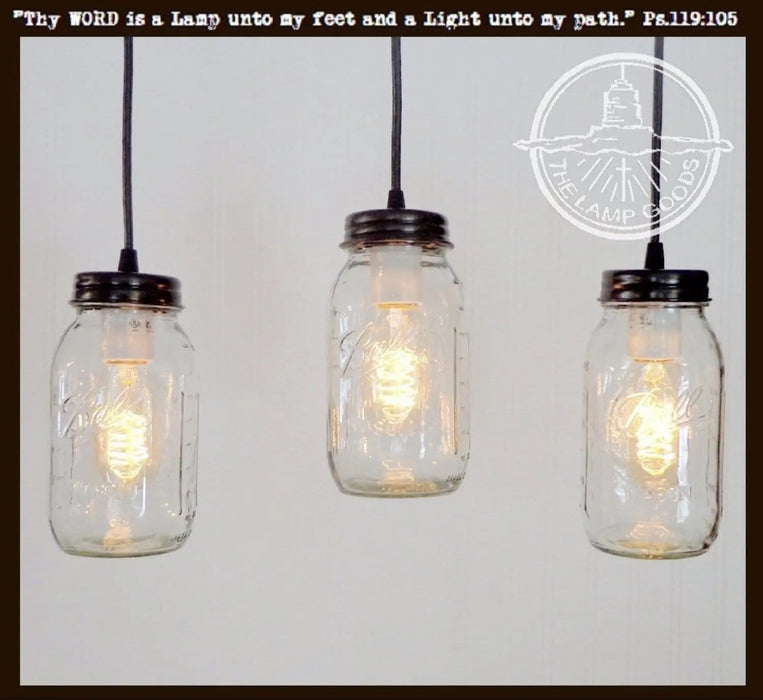 Mason Jar CHANDELIER Pendant Trio Rectangular with NEW Quart