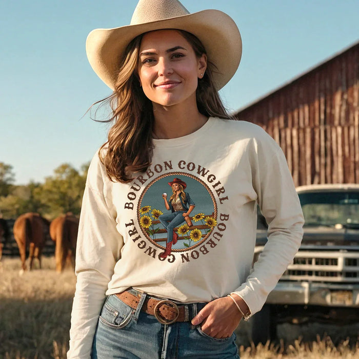 Bourbon Cowgirl Long Sleeve Natural T-Shirt