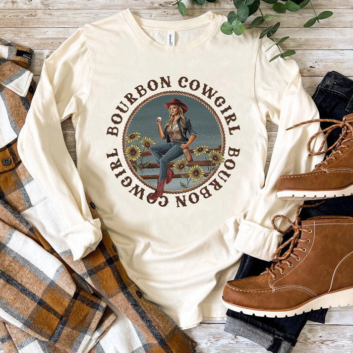 Bourbon Cowgirl Long Sleeve Natural T-Shirt