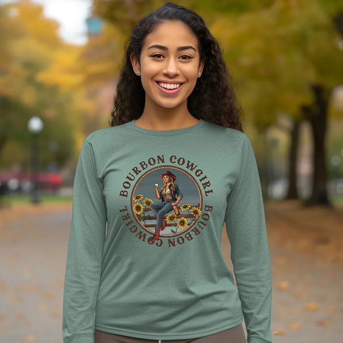 Bourbon Cowgirl Long Sleeve Dusty Blue T-Shirt