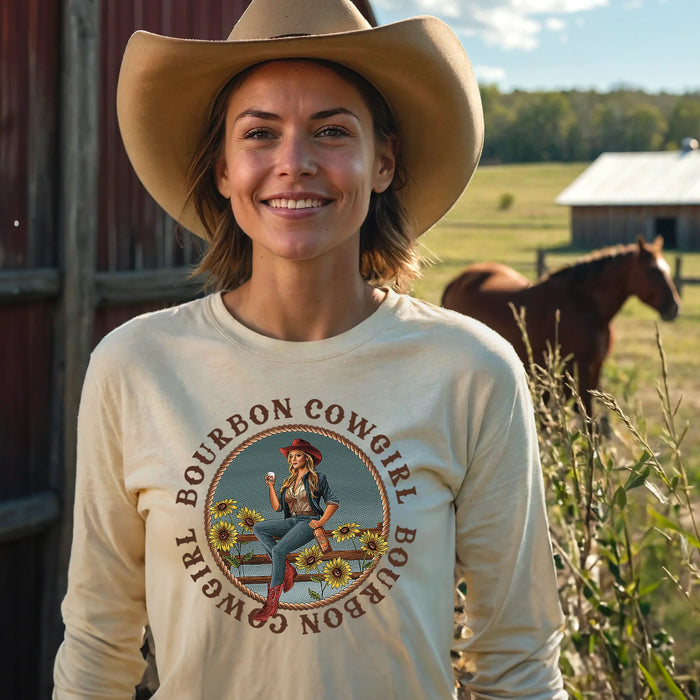 Bourbon Cowgirl Long Sleeve Natural T-Shirt