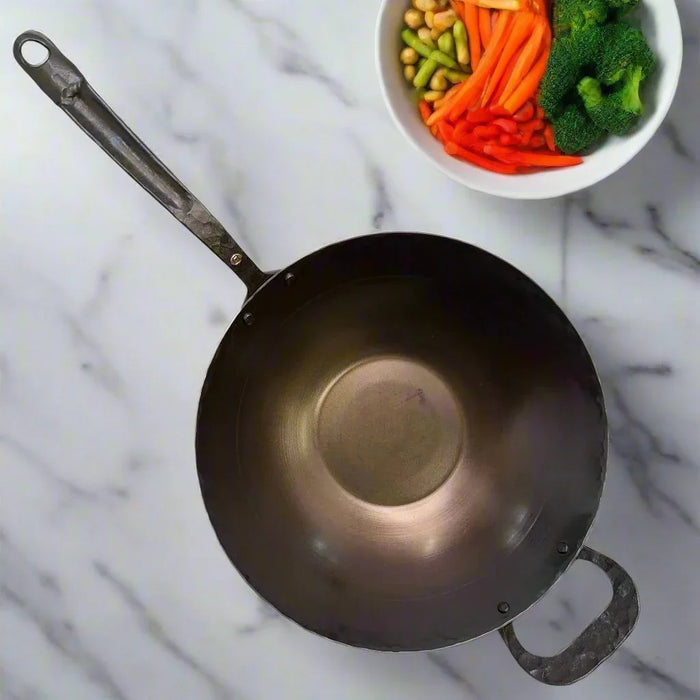 Hand Forged and Spun 13.5" Carbon Steel Wok