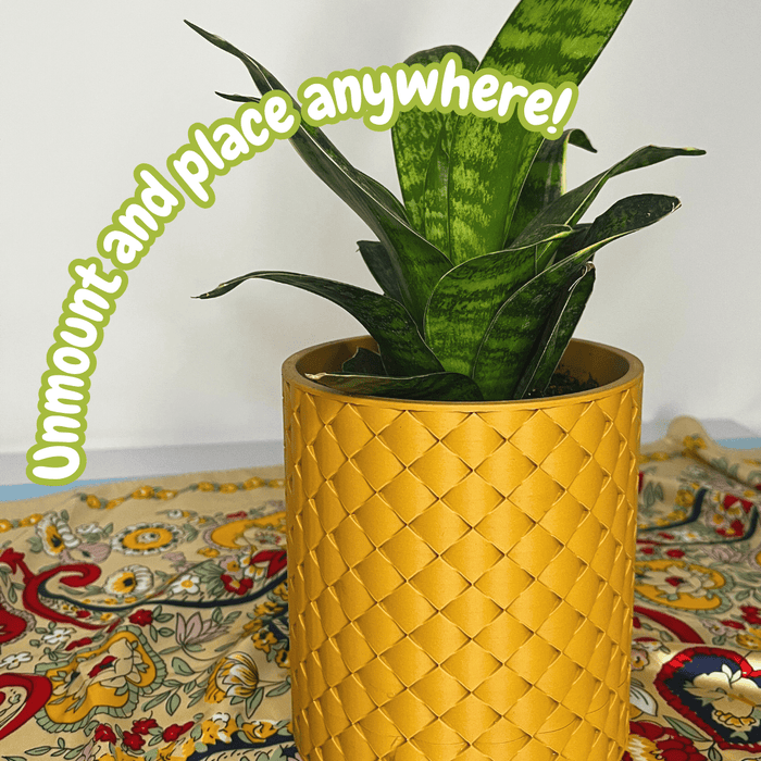 Quilted Design Wall Planter with Hidden Drip Tray