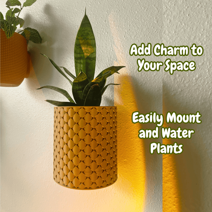 Quilted Design Wall Planter with Hidden Drip Tray
