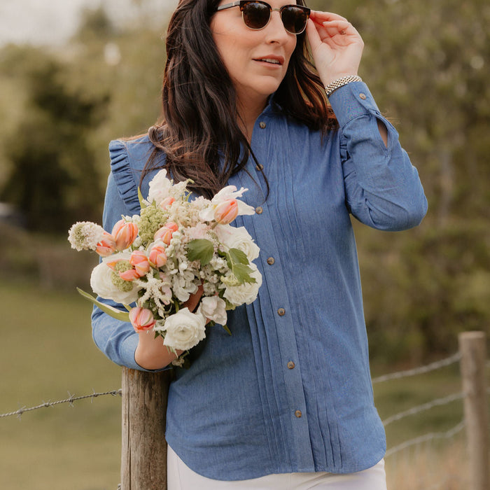 Charlotte Long-Sleeve Cotton Blouse – Dungaree Blue
