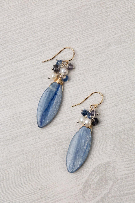 Seaside Kyanite Briolette & Pearl Mixed Metal Cluster Earrings