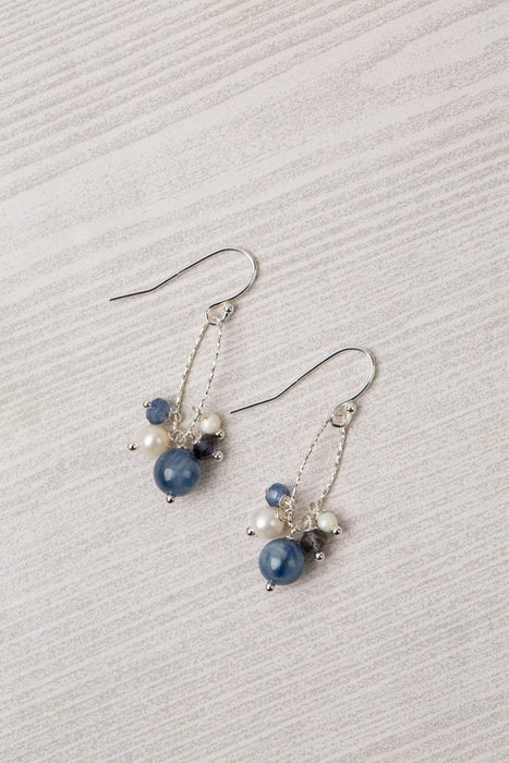Seaside Kyanite & Pearl Silver Cluster Earrings