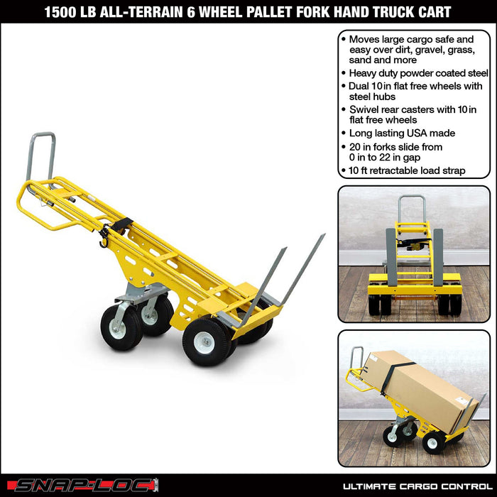 SNAP-LOC 1500 lb Capacity All-Terrain 6 Wheel Adjustable Hand Truck Cart with forks