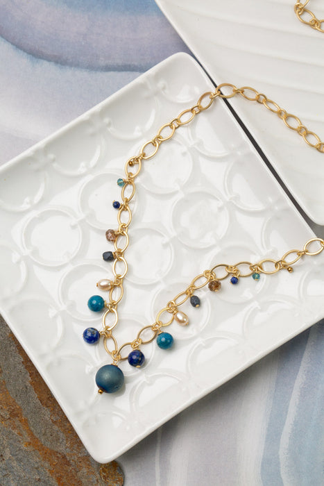 Starry Night 27.5" Druzy & Lapis Lazuli Cluster Necklace
