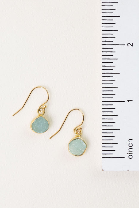 Serenity Aqua Chalcedony Druzy Simple Dangle Earrings