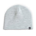 Gray knit beanie with a small logo on a white background