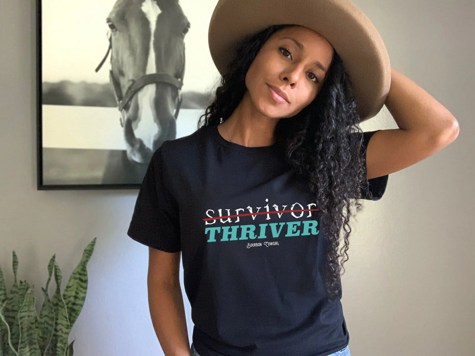 Survivor Thriver Black Graphic Tee Shirt