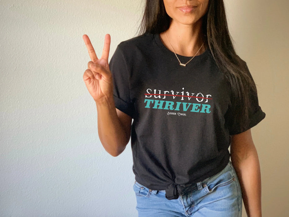 Survivor Thriver Black Graphic Tee Shirt