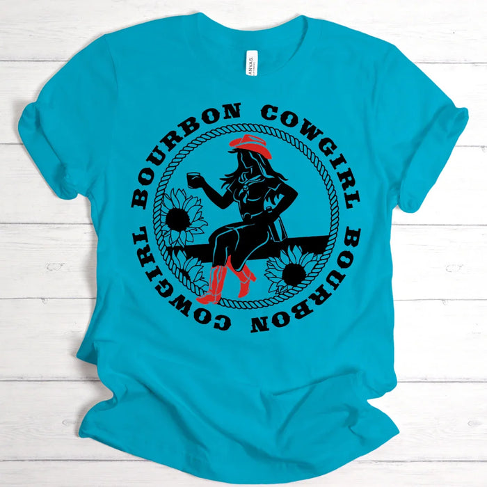 Bourbon Cowgirl Logo Turquoise Tshirt