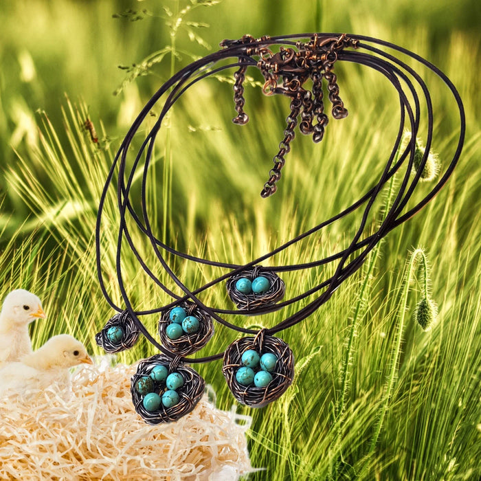 Copper Robin Nest Necklace with Up To 5 Beads