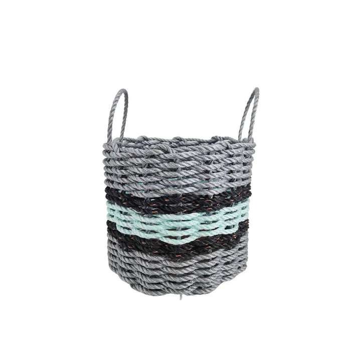 Lobster Rope Basket Light Gray and Seafoam, Black Accents