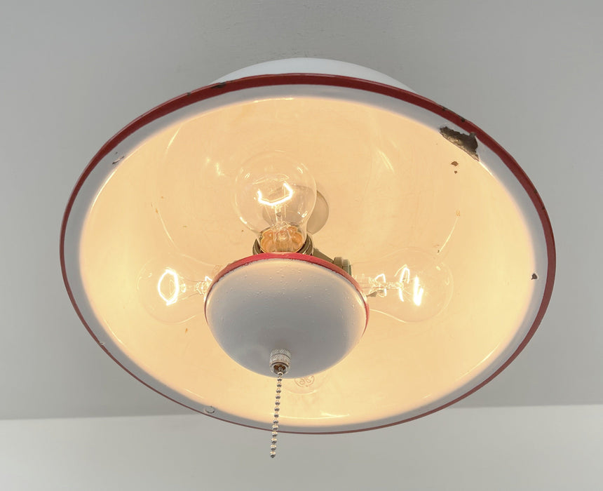 Antique FARMHOUSE WHITE ENAMEL Pan Ceiling Light