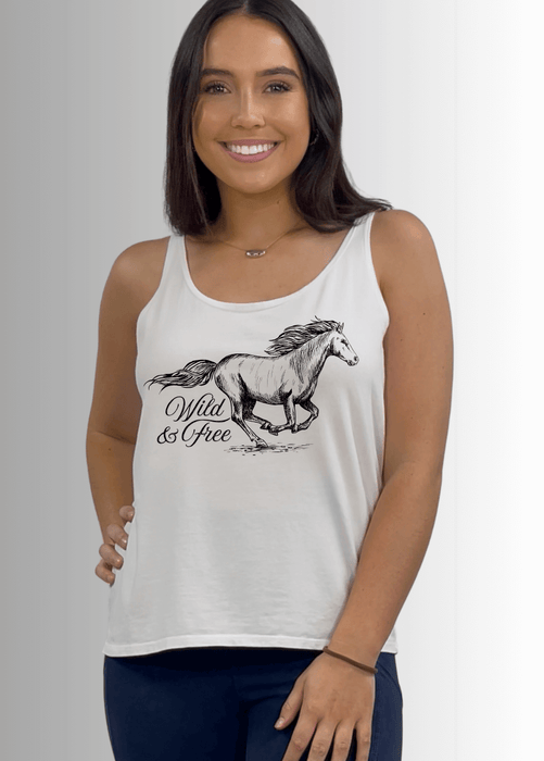 Wild and Free Horse Graphic Premium USA Cotton Tank Top