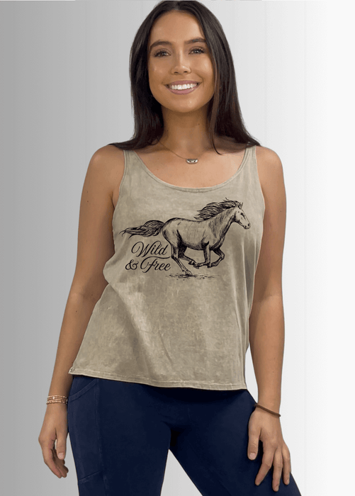 Wild and Free Horse Graphic Premium USA Cotton Tank Top