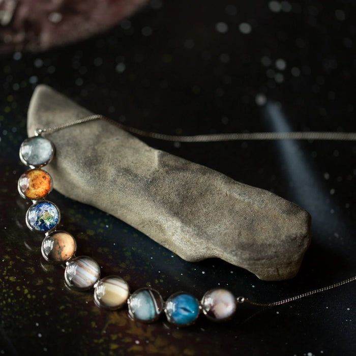 Curved Solar System Necklace in Silver