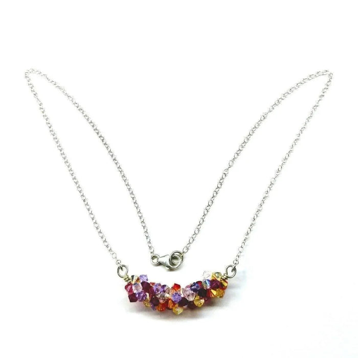 Silver Multi Color Spring Blossom Crystal Necklace