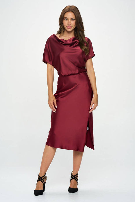 Satin Stretch Dress with Slit