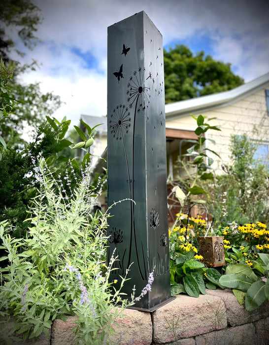 Blowing Dandelions Steel Luminary Pillar | Solar Light