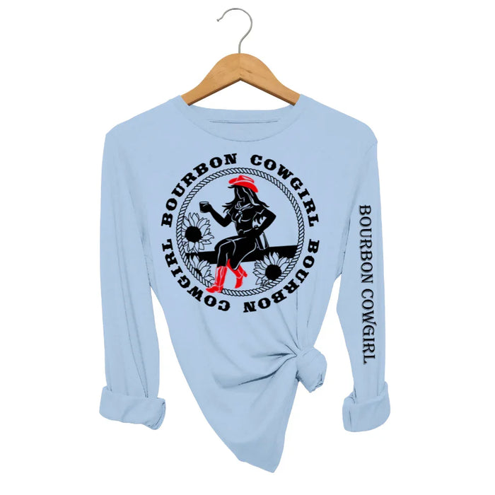Bourbon Cowgirl Long Sleeve Blue T-Shirt